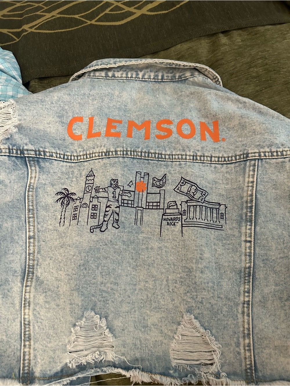 Clemson Light Wash Distressed Denim Jacket - Light Blue